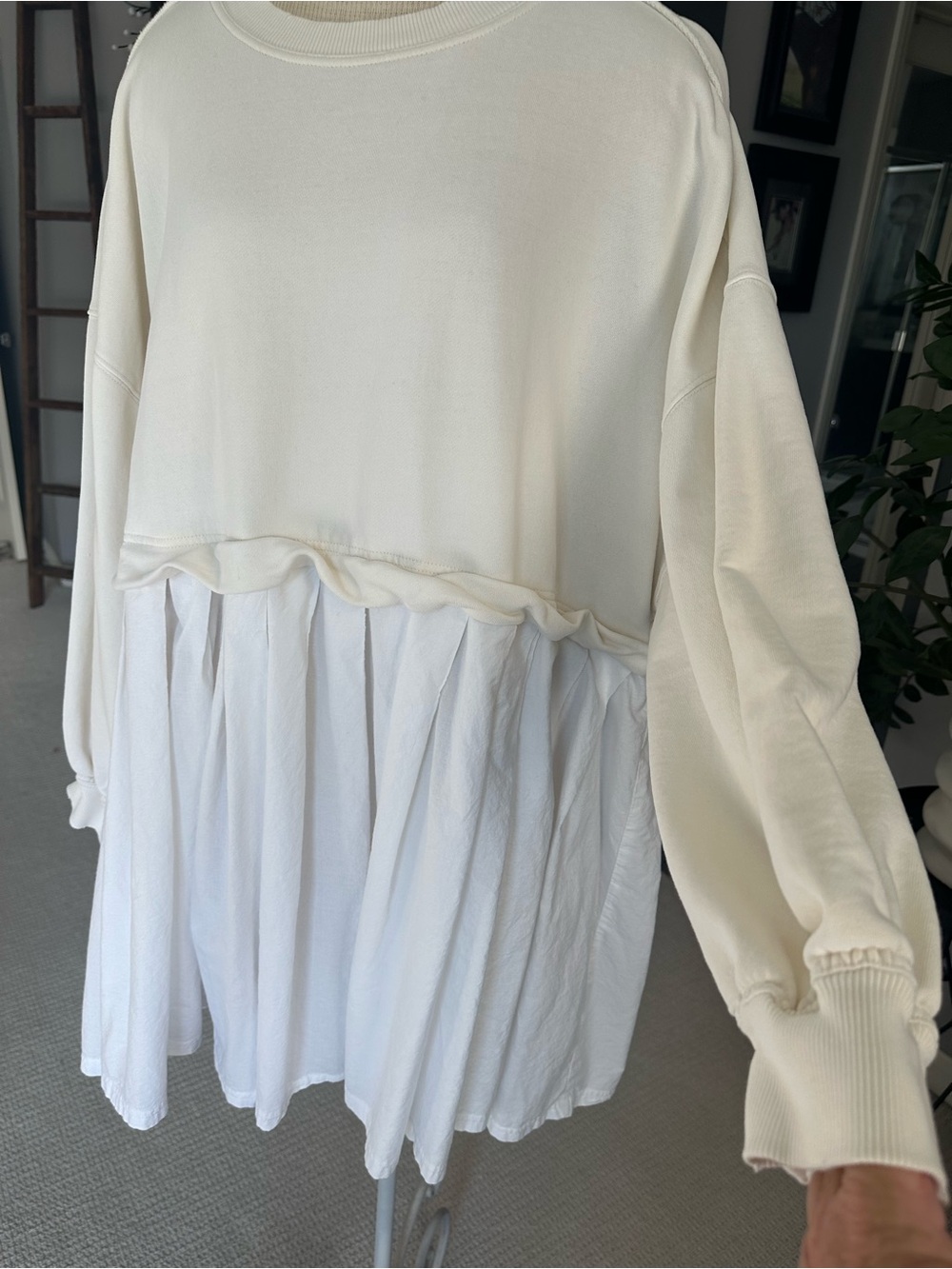 Free People Cream Sweatshirt Tunic with White Peplum, size large - Picture 3 of 17
